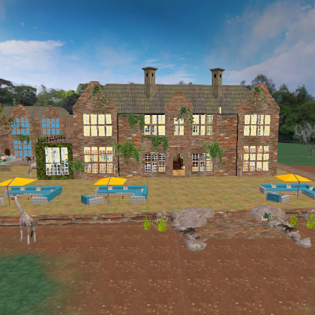 I led the creation of a digital twin of Giraffe Manor in Kenya, which serves as one of the prominent community hubs. My responsibilities included sculpting the landscape using Unity's terrain tools and designing both the exterior and interior architecture using Blender.