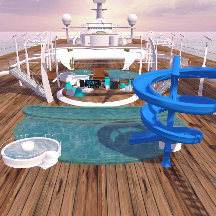 Cruise Ship: Although the initial cruise ship model was obtained from a third-party 3D asset store, my role involved significantly reducing the size of the asset, refining and reconfiguring parts to adhere to the vertex budget of our environment. I also crafted numerous additional areas, enhancing the ambiance to foster a more inviting atmosphere for our immersive community.